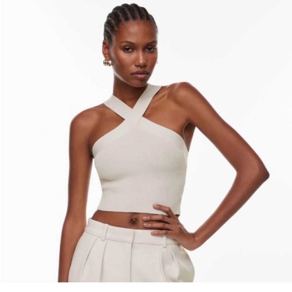 Babaton Cream Cross-Strap Crop Top